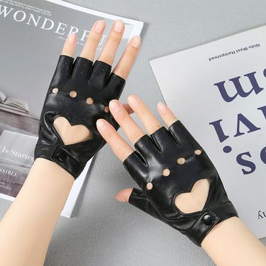 Women's Street Dance Nightclub Performance Stage Lady Gaga Heart Hollow Fingerless Gloves_voghion.com