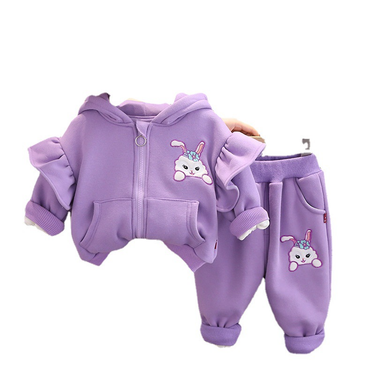 Girls' Winter Suit Children's Fleece Thickened Baby Winter Warm Zipper Coat Two-piece Fashion Set_voghion.com