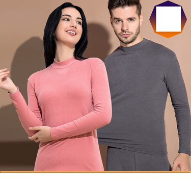 Women's mid-collar thermostatic underwear double-sided woolen primer men's and women's underwear half-neck suit_voghion.com