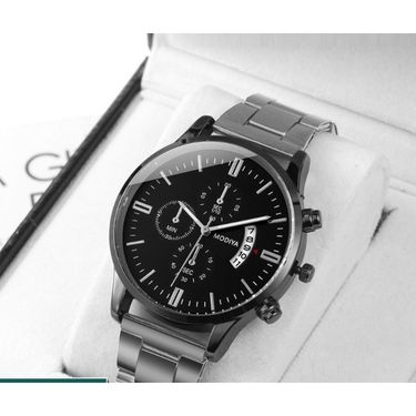 Straight Calendar Steel Band Fashion Three Eye Alloy Quartz Men's Watch_ecoleips.com