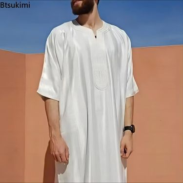 2025 Muslim Men Kaftan Robe Satin Embroidery Jubba Thobe Saudi Arab Thoub Turkey Islamic Casual Dress Ramadan Traditional_voghion.com