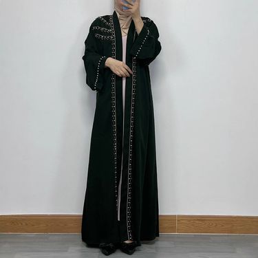 Women's Long Skirt Embroidery Lace Nail Pearl Cardigan Robe National Style_voghion.com