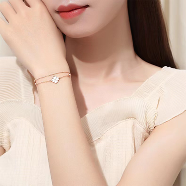 S925 sterling silver double layer four leaf clover bracelet fairy style light luxury niche design high end sense to send girlfriends birthday gift_voghion.com