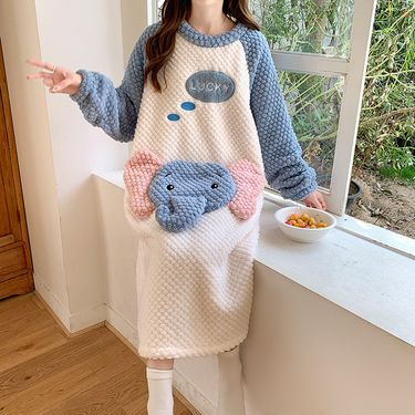 Sleeping skirt for women in winter, thickened coral fleece, plus 200 pounds, autumn and winter princess style, loose_voghion.com