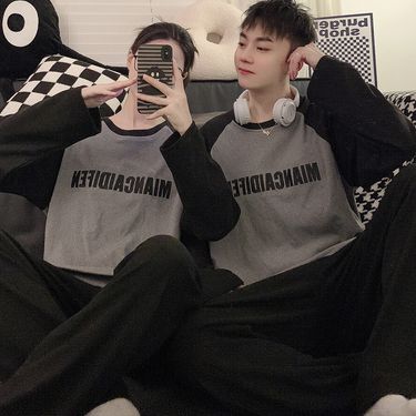 German velvet pajamas for men women, autumn and winter long sleeved pullover, Korean version letter loose casual_voghion.com