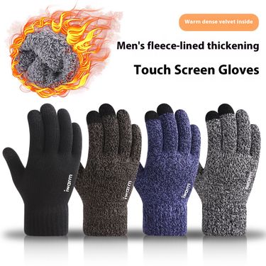 Anti Slip Double-layer Velvet Touch Screen Gloves For Men's Outdoor Knitted Warm Split Finger Gloves_voghion.com