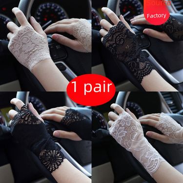 Factory direct sunscreen lace gloves half finger women's summer thin driving finger scar tattoo half decoration wholesale_voghion.com