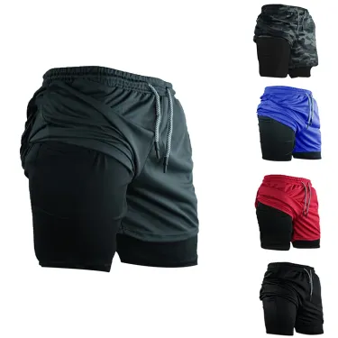 Herren-Fitness-Doppelschicht-Sportshorts – 2-in-1-Design Für Fitnessstudio, Joggen Und Schnell Trocknende Sommertraining_voghion.com