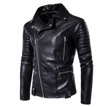 Men's Clothing New Men's Motorcycle Leather Jacket Multi zipper Men's Leather Jacket 1800 B003_mkmklike.com