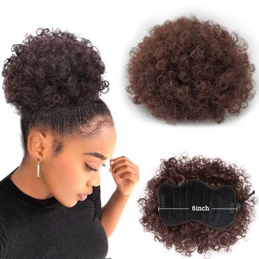 Short Afro Kinky Puff Synthetic Hair Bun Chignon Hairpiece Drawstring Ponytail Kinky Curly Updo Clips Hair Extensions For Women_voghion.com