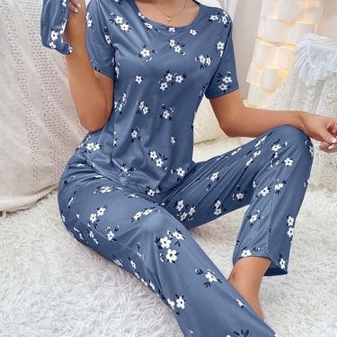 Women's Sleepwears Milk Silk Home Clothes Women Summer Thin Cartoon Print Short Sleeve Long Pants Can Be Worn Outside_voghion.com