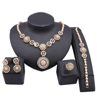 Luxury Design Dubai Gold Color Crystal Jewelry Set Elegant Women Necklaces Jewellry Bride Wedding Party Accessories Gift_voghion.com