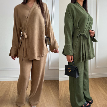 Women's Clothing Elegant Casual Two-Piece Set High Waist Wide Leg Pants With Belted Top Stretchy Comfortable Office Daily Wear (Multiple Colors Sizes)_voghion.com