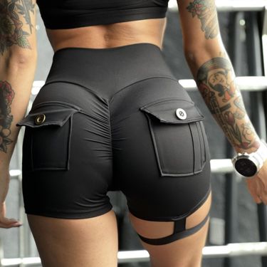 Women's clothing workwear pocket shorts for women with elastic leg rings high waist sexy summer fitness exercise yoga running_ecoleips.com