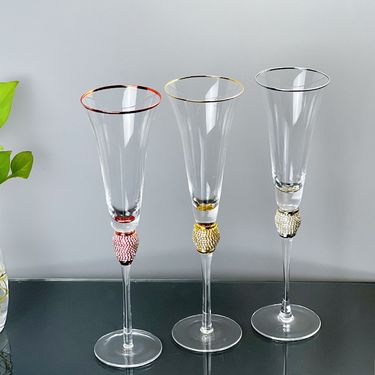 Creative Diamond Wrapped V Shaped Trumpet Champagne Goblet Advanced Stroke Cocktail Glass_voghion.com