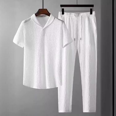men's Summer Casual Sports Suit Men's Trendy Brand Thin Short-sleeved Nine-point Pants Two-piece Suit Handsome_mkmklike.com