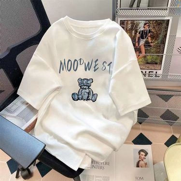 Men's Clothing Summer Five Point Sleeve Violent Bear Short Sleeved Printed T Shirt Tops Simple Loose T Shirt_voghion.com