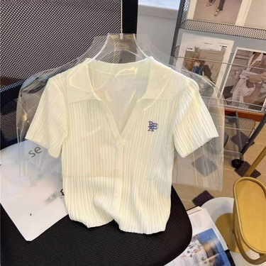 Women's Clothing Letter Lapel Knitted Sweater For Women Design Sense Slim Short Style Small Shirt Pure Desire Style Slim Top_voghion.com