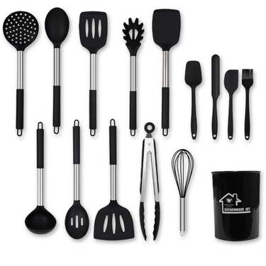 Cross-border silicone spatula and spoon 15-piece set stainless steel silicone spatula non-stick pot silicone kitchenware set wholesale_voghion.com
