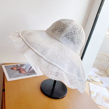 Fashion Wide Brim Sun Women Summer White Black Lace Party Wedding Packable Beach Hat_voghion.com
