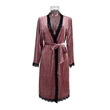 Women's clothing sexy cardigan nightgown gold velvet splicing women's outer robe multi-color optional home wear _voghion.com