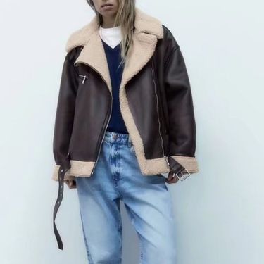 Women with belt double-sided leather jacket fur coat_voghion.com