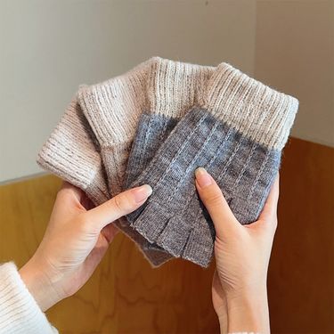 Winter Student Half-Finger Knitted Wool Fleece Touchscreen Writing Cycling Anti-Slip Fingerless Warm Gloves_voghion.com