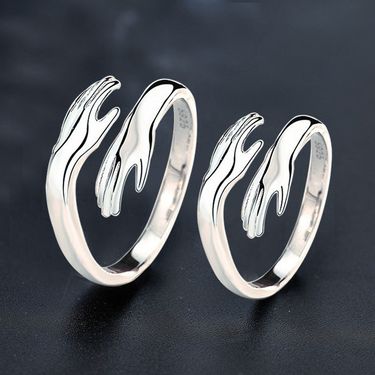 Hug couple ring niche men and women S925 sterling silver couple ring Japanese and Korean simple plain ring open ring Festival gift_voghion.com