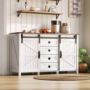 Sideboard Weiß 137cm Mit Schiebetüren, 4 Schubladen, Vintage-Design Für Küche_voghion.com