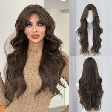 Wig Female Tea Brown Wavy Curly Fluffy High-quality Super Long Wig_voghion.com