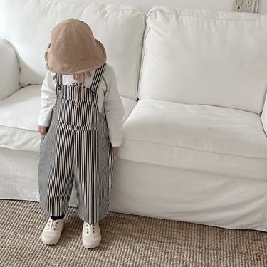 Spring and summer striped baby back pants Japanese simple denim stripes soft cotton boys and girls children's back pants_voghion.com