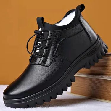 New Men's Winter Warm Fleece Lined Thickened High-top Leather Shoes Cotton Middle-aged Elderly Dad Snow Boots_voghion.com