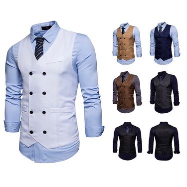 Men's Clothing Fashion Double Breasted Gentleman Formal Vest Men's Casual Vest Vest Jacket_voghion.com