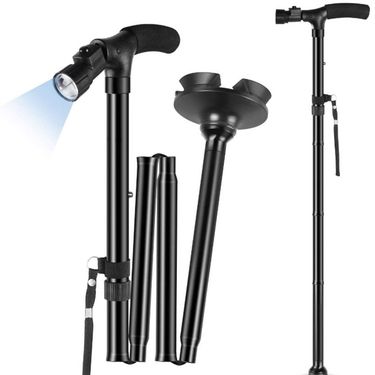Folding Cane with LED Light Foldable Walking Stick Anti-Slip Disability Aluminium Cane Torch Adjustable Portable Emergency Lamp_voghion.com