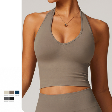 Women's Clothing Breathable Halter Neck Beautiful Back Yoga Bra Seamless Sports Underwear Female Summer Shockproof Fitness Top 7725_voghion.com