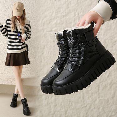 Velvet Thick Soled Martin Women's 2024 Winter New Windproof Hiking Lace Up Cotton Boots ZY12297_voghion.com