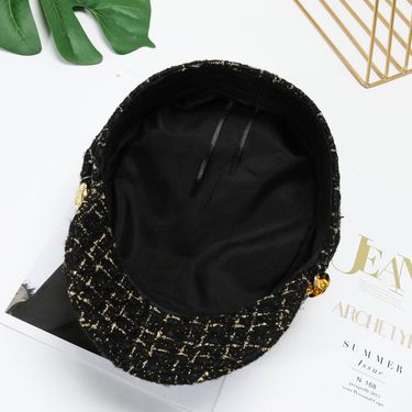 Fashion Pearl Chain Flat Top Navy Hat Fashion Beret Newsboy Caps Berret Woman Octagonal Hats Women's Designer Apparel boinas_voghion.com