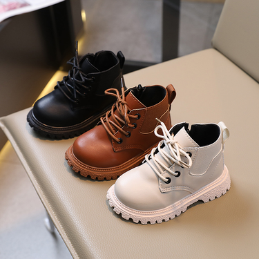 Child's shoes Ankle boots Boys side zipper Fashion Martens girls soft soled single boots solid color_voghion.com
