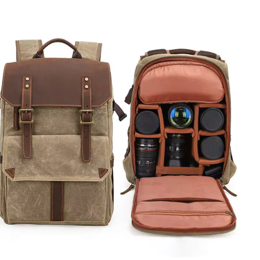 Waterproof SLR Camera Backpack Large Capacity Wax Dyed Canvas Outdoor Photography Backpack Digital Padded SLR Bag_voghion.com