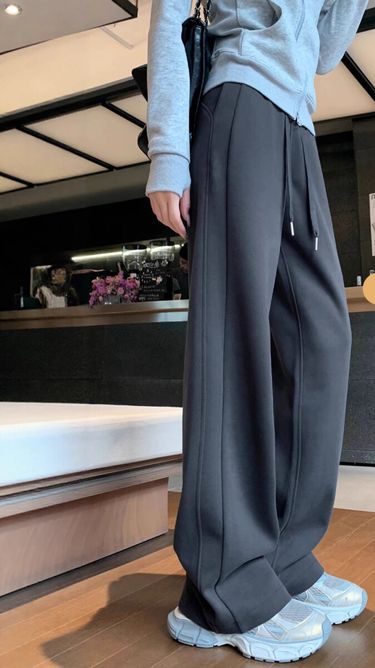 Women's 2025 New Style Sports Fleece Lined Wide Leg Lulu Pants Women Autumn Winter Casual Sweatpants_voghion.com