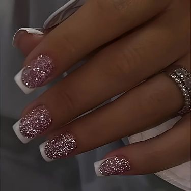 False Nails Solid Color Wearable False Nails French Glitter Detachable Nail Art Simple Nail Stickers_voghion.com