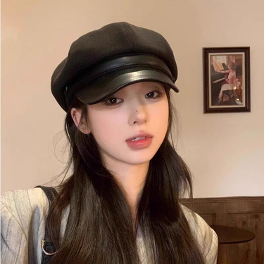 New fall and winter octagonal cap children show face small beret big head around the duck tongue cap retro Korean version of the painter hat_voghion.com