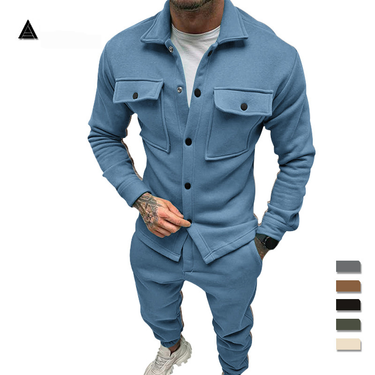 Men's Clothing autumn and winter jacket casual pants two piece men's clothing solid color men's suede suit_voghion.com