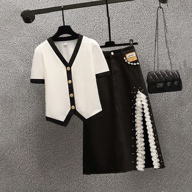 Women's Clothing Summer plus size female slightly fat mm age reduction sweet spicy pear shaped body slimming meat cover dress wear a complete set_voghion.com