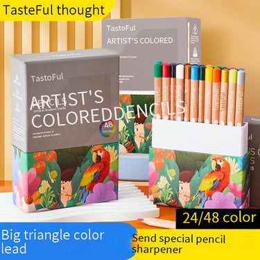 24-Color Jumbo Triangular Colored Pencils For Kids - Extra Thick Core, Non-Slip Grip, Vibrant Colors, Ideal For Drawing & Sketching_voghion.com