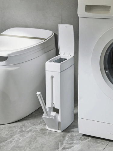 Slim Can Narrow Spaces with Cleaning Brush, Lid and Toilet Brush - Perfect for Bathroom Trash Garbage Bin_voghion.com