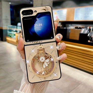 Magnetic Kickstand Cute Bling Glitter Marble Floral Elegant Phone Case For Samsung Galaxy Z Flip 7 6 5 4 Flip6 Flip5_voghion.com