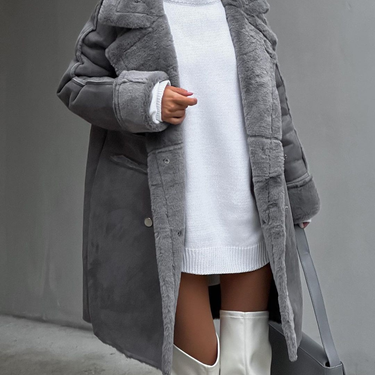 Women's Clothing New Furry Suede Coat Suit Collar Long Cardigan Long Sleeve Plush Jacket_voghion.com