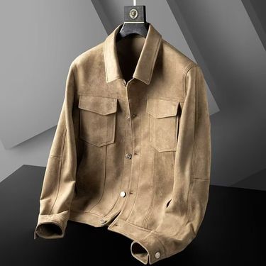 Men's Stretch Suede Jacket - Premium Slim Fit Casual Coat With Notch Lapel, Lightweight Autumn Outerwear For Teens & Young Adults_voghion.com