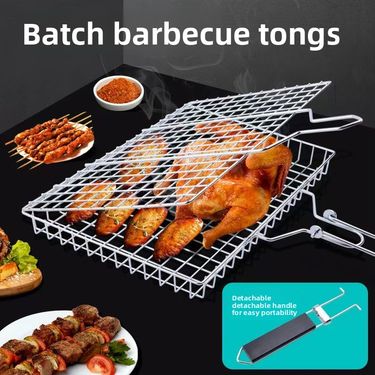 Barbecue BBQ Basket Foldable Net Detachable Grill Tongs Outdoor Fish Grilled Meat_voghion.com